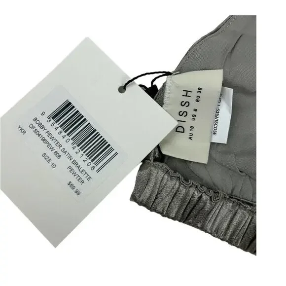 $70 NWT DISSH Bobby Pewter Silver Satin Bralette - 6 - Picture 8 of 9